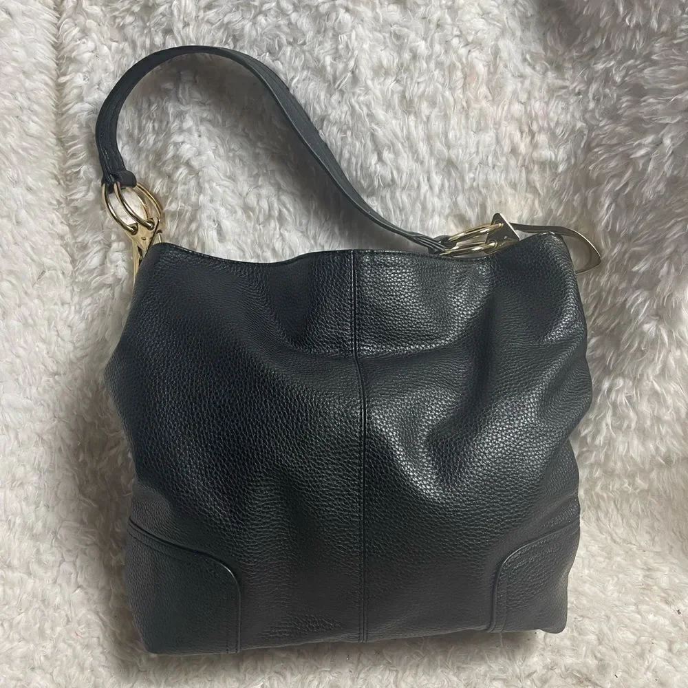 Dasein synthetic leather Black hobo shoulder bag with Bold gold tone hardwares